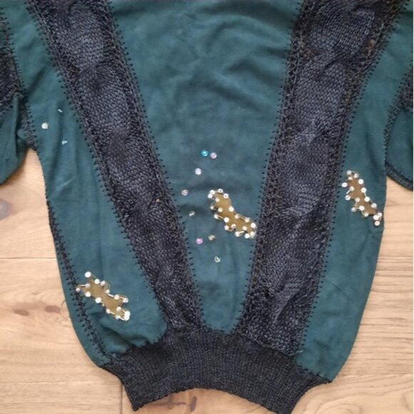 Vintage Faux Suede and Knit Long Sleeve Sweater - Picture 8 of 14